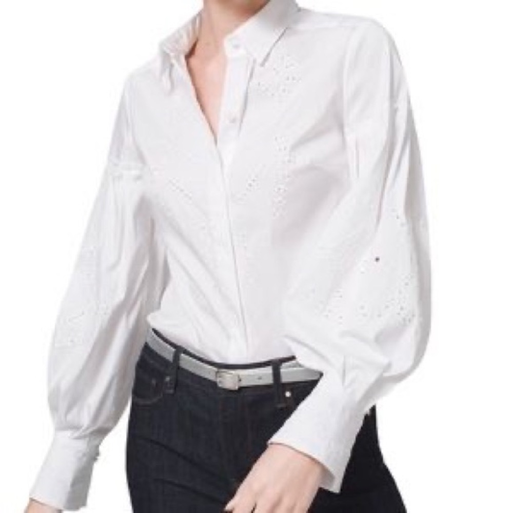 Crisp white poplin puff long sleeve blouse White House Black Market